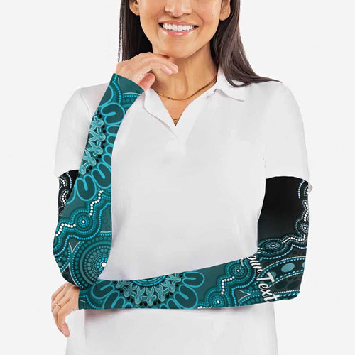 Personalised Ovarian Cancer Awareness Arm Sleeves Teal Ribbon Aboriginal Art