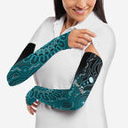 Personalised Ovarian Cancer Awareness Arm Sleeves Teal Ribbon Aboriginal Art