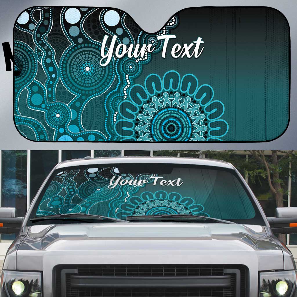 Personalised Ovarian Cancer Awareness Auto Sun Shade Teal Ribbon Aboriginal Art