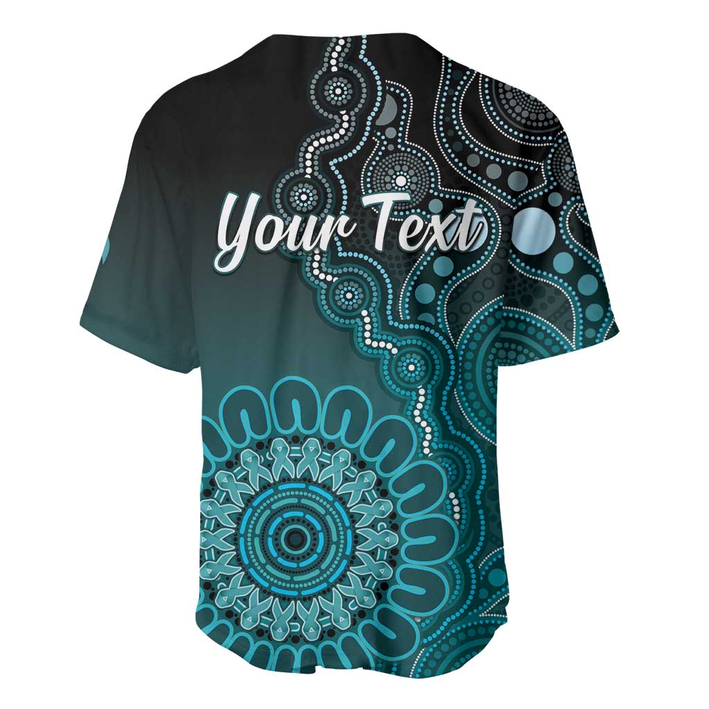 Personalised Ovarian Cancer Awareness Baseball Jersey Teal Ribbon Aboriginal Art