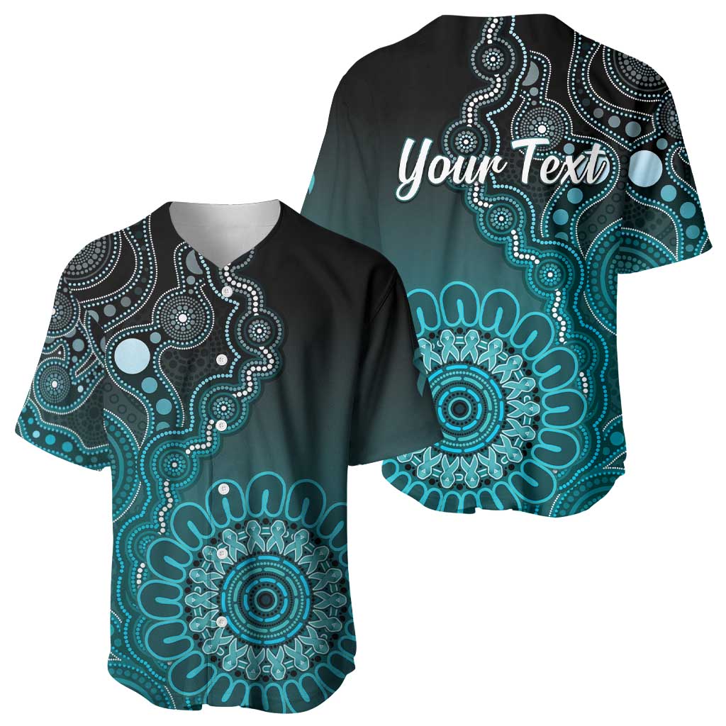 Personalised Ovarian Cancer Awareness Baseball Jersey Teal Ribbon Aboriginal Art