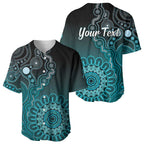 Personalised Ovarian Cancer Awareness Baseball Jersey Teal Ribbon Aboriginal Art