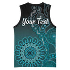 Personalised Ovarian Cancer Awareness Basketball Jersey Teal Ribbon Aboriginal Art