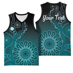 Personalised Ovarian Cancer Awareness Basketball Jersey Teal Ribbon Aboriginal Art