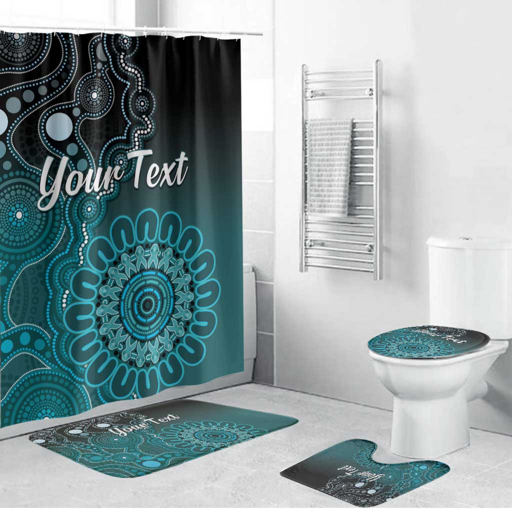 Personalised Ovarian Cancer Awareness Bathroom Set Teal Ribbon Aboriginal Art