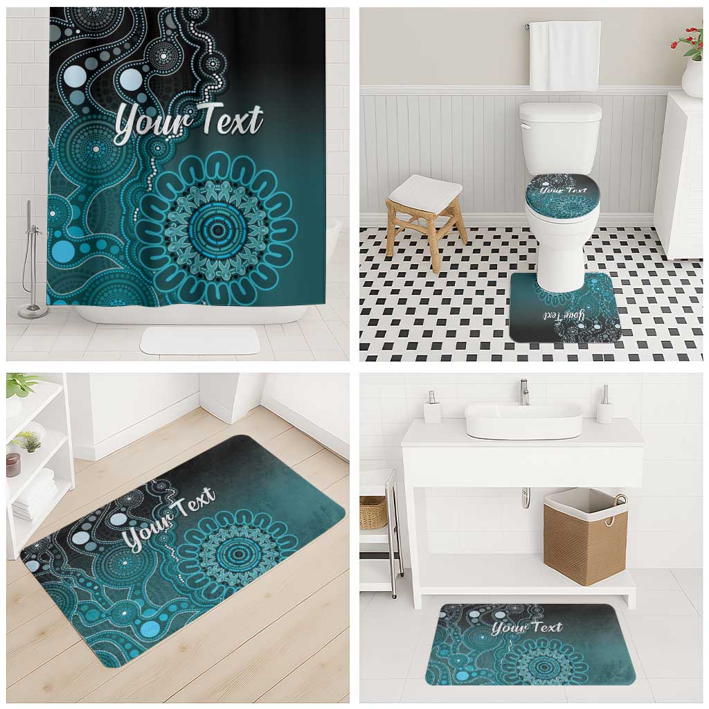 Personalised Ovarian Cancer Awareness Bathroom Set Teal Ribbon Aboriginal Art