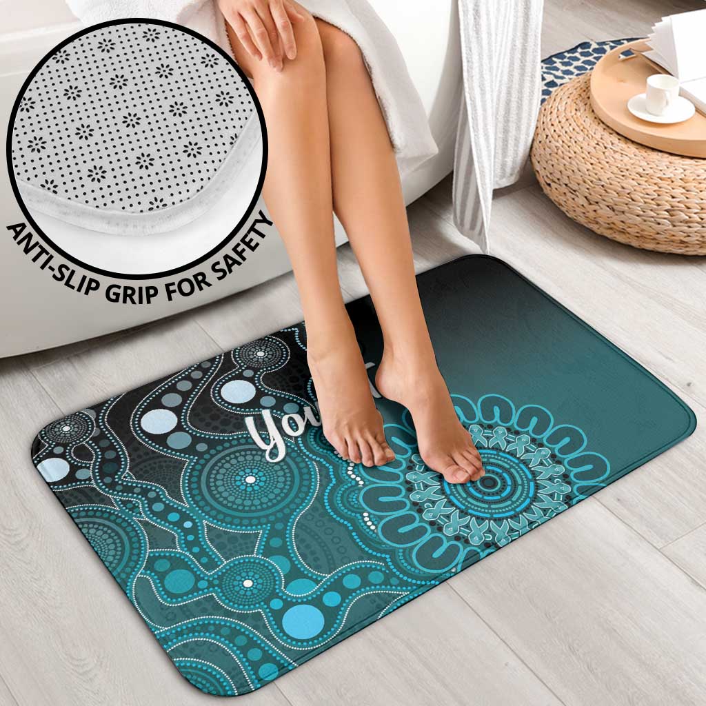 Personalised Ovarian Cancer Awareness Bathroom Set Teal Ribbon Aboriginal Art
