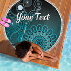 Personalised Ovarian Cancer Awareness Beach Blanket Teal Ribbon Aboriginal Art