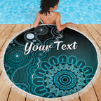 Personalised Ovarian Cancer Awareness Beach Blanket Teal Ribbon Aboriginal Art