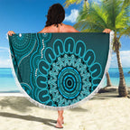 Personalised Ovarian Cancer Awareness Beach Blanket Teal Ribbon Aboriginal Art