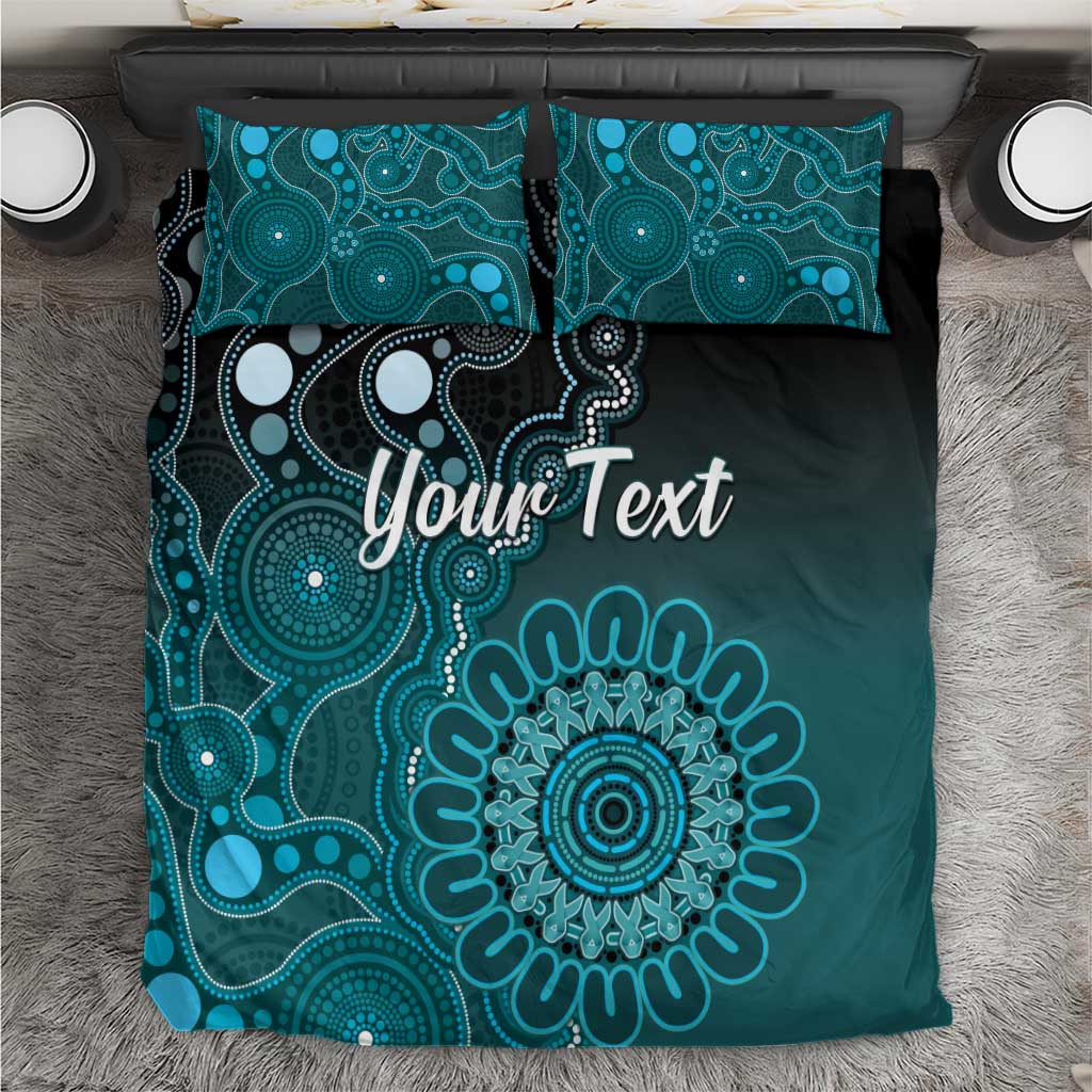 Personalised Ovarian Cancer Awareness Bedding Set Teal Ribbon Aboriginal Art