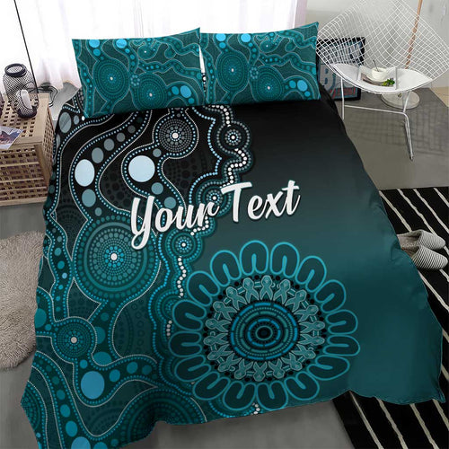 Personalised Ovarian Cancer Awareness Bedding Set Teal Ribbon Aboriginal Art