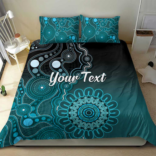 Personalised Ovarian Cancer Awareness Bedding Set Teal Ribbon Aboriginal Art
