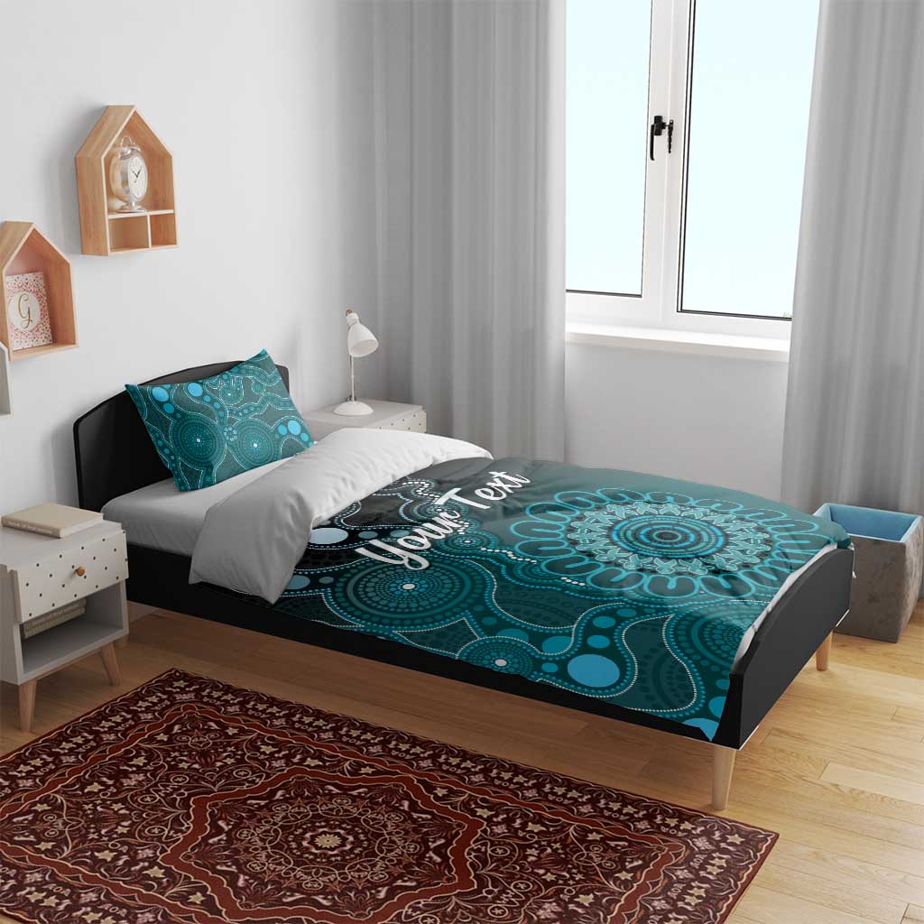 Personalised Ovarian Cancer Awareness Bedding Set Teal Ribbon Aboriginal Art