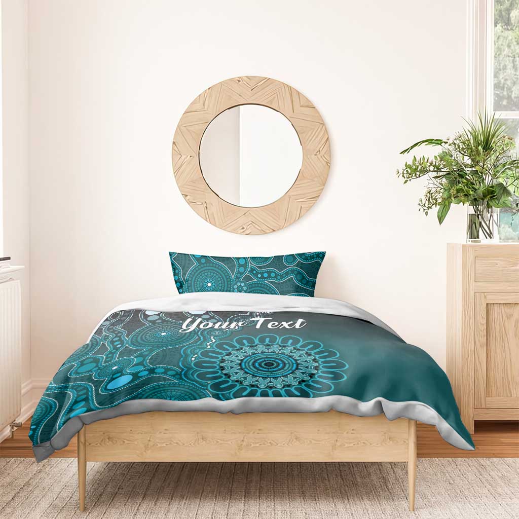 Personalised Ovarian Cancer Awareness Bedding Set Teal Ribbon Aboriginal Art