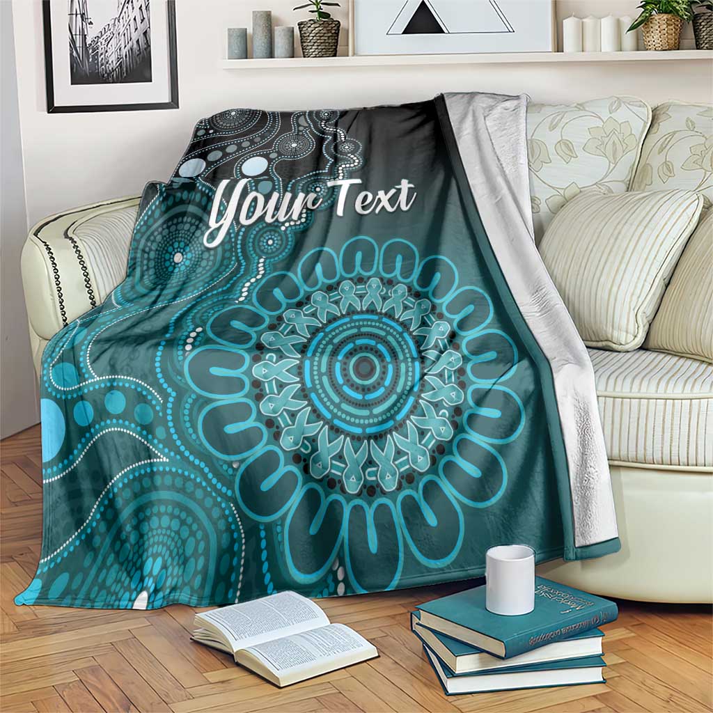 Personalised Ovarian Cancer Awareness Blanket Teal Ribbon Aboriginal Art