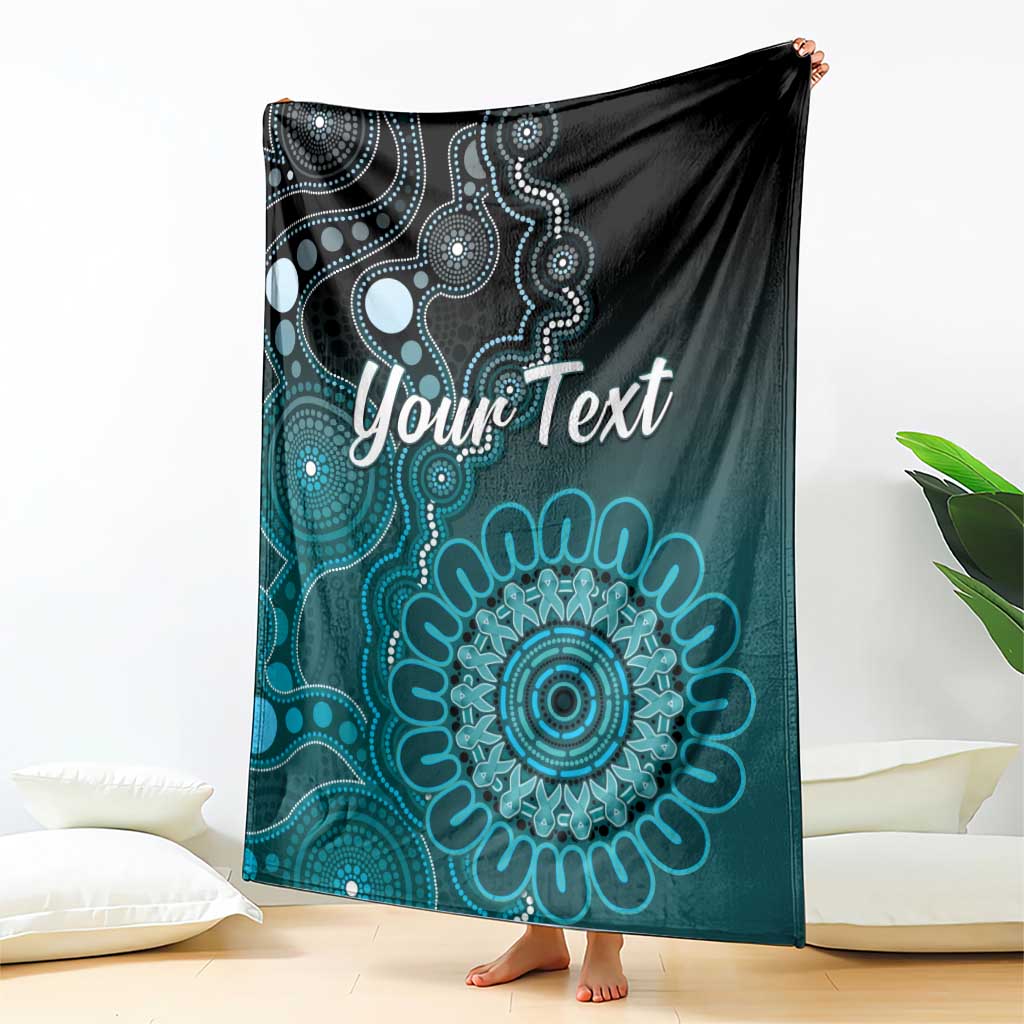 Personalised Ovarian Cancer Awareness Blanket Teal Ribbon Aboriginal Art