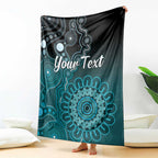 Personalised Ovarian Cancer Awareness Blanket Teal Ribbon Aboriginal Art