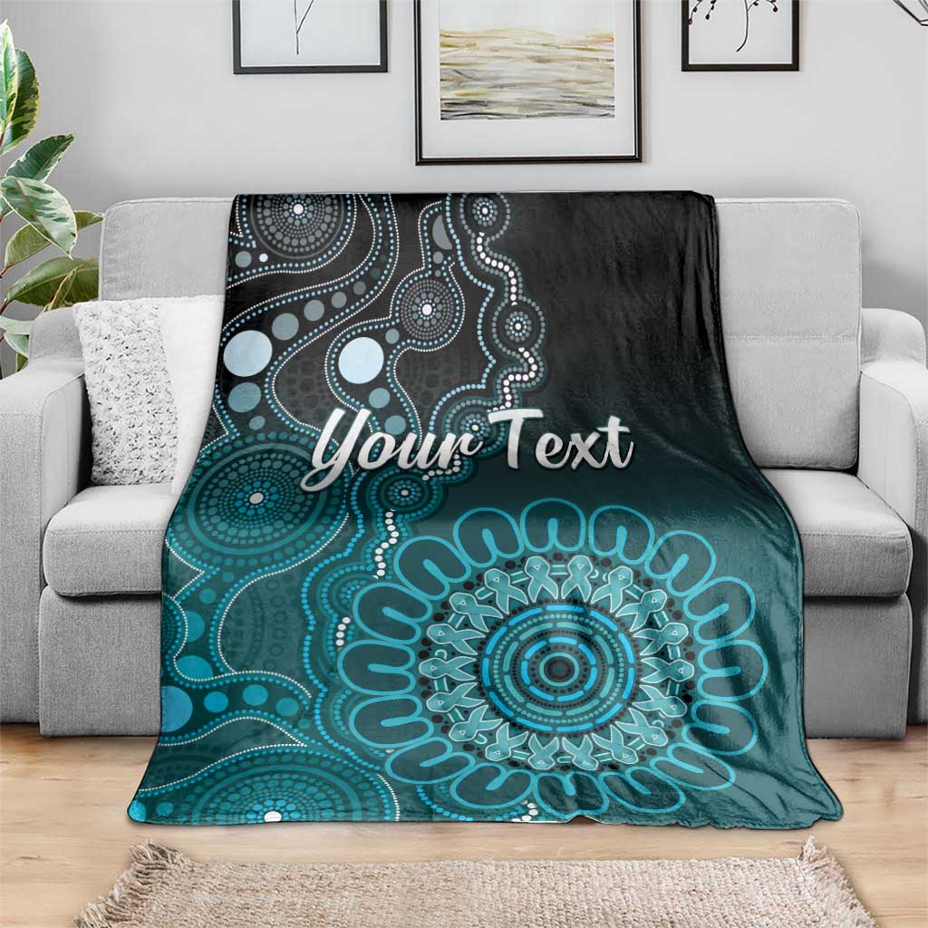 Personalised Ovarian Cancer Awareness Blanket Teal Ribbon Aboriginal Art