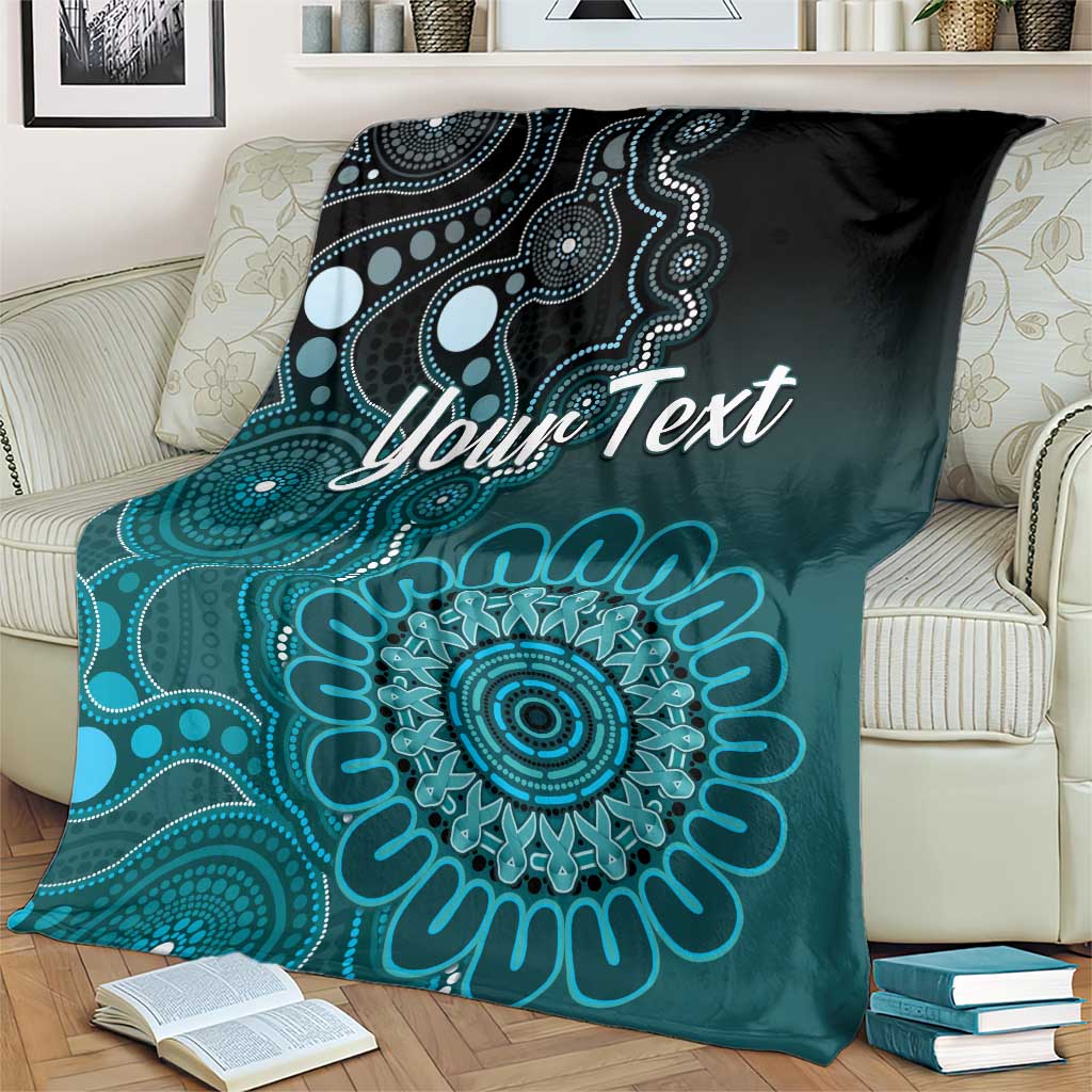 Personalised Ovarian Cancer Awareness Blanket Teal Ribbon Aboriginal Art