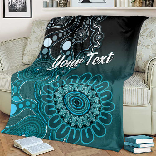 Personalised Ovarian Cancer Awareness Blanket Teal Ribbon Aboriginal Art