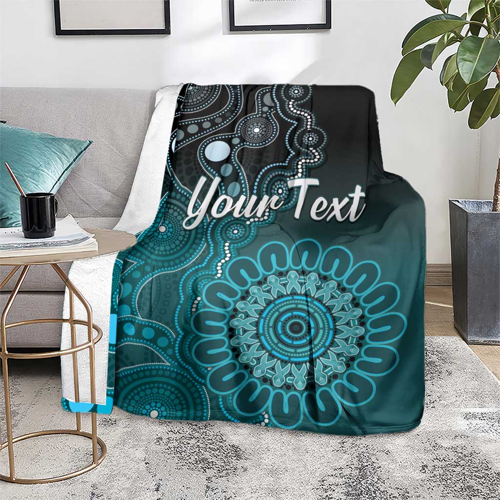 Personalised Ovarian Cancer Awareness Blanket Teal Ribbon Aboriginal Art