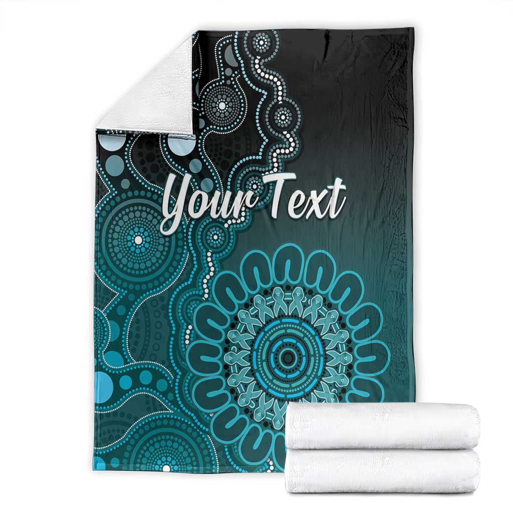 Personalised Ovarian Cancer Awareness Blanket Teal Ribbon Aboriginal Art