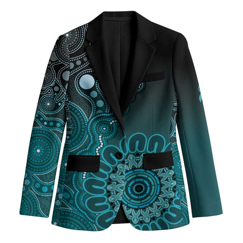 Personalised Ovarian Cancer Awareness Blazer Teal Ribbon Aboriginal Art