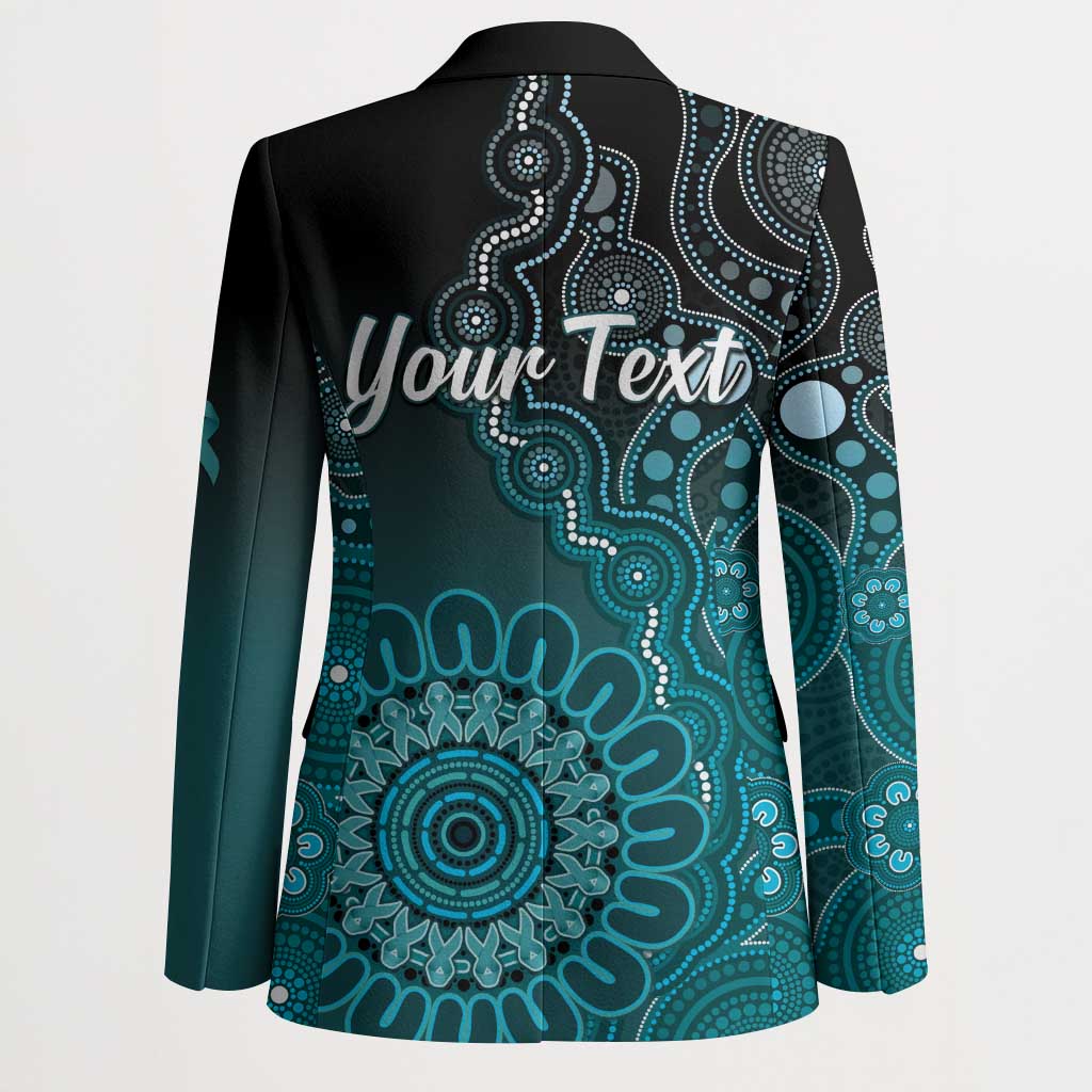 Personalised Ovarian Cancer Awareness Blazer Teal Ribbon Aboriginal Art