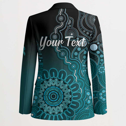 Personalised Ovarian Cancer Awareness Blazer Teal Ribbon Aboriginal Art