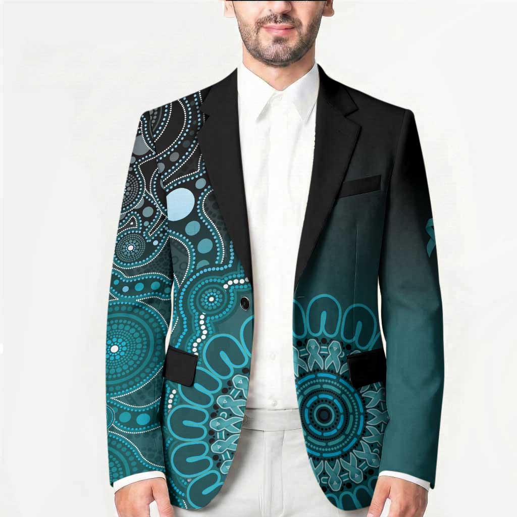 Personalised Ovarian Cancer Awareness Blazer Teal Ribbon Aboriginal Art