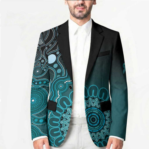Personalised Ovarian Cancer Awareness Blazer Teal Ribbon Aboriginal Art