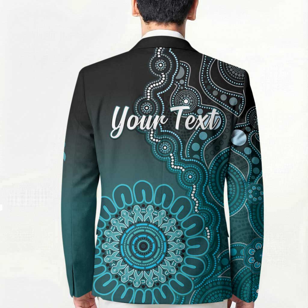 Personalised Ovarian Cancer Awareness Blazer Teal Ribbon Aboriginal Art