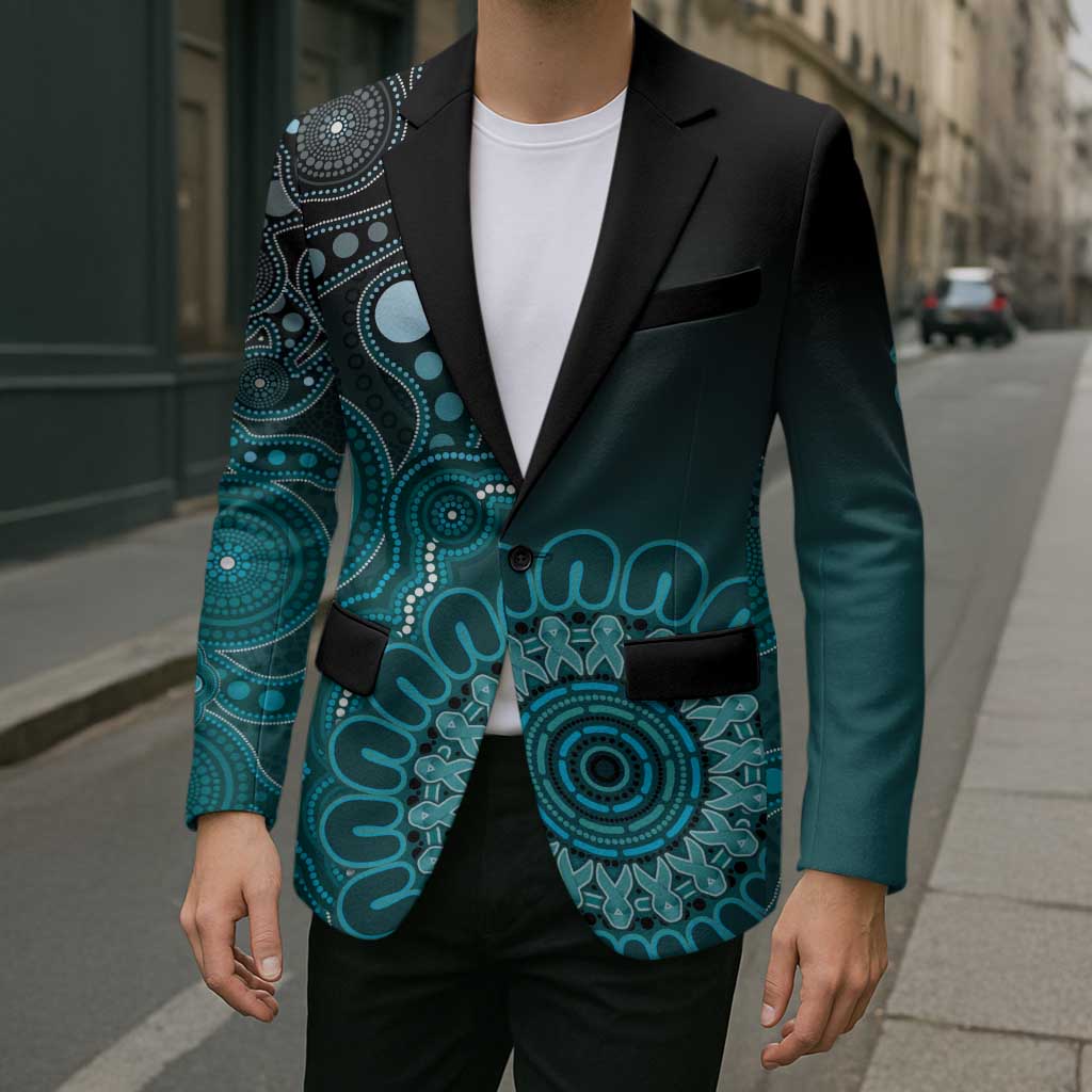 Personalised Ovarian Cancer Awareness Blazer Teal Ribbon Aboriginal Art