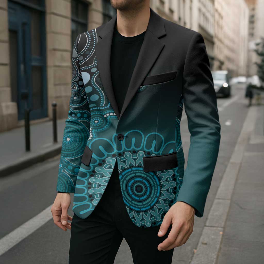 Personalised Ovarian Cancer Awareness Blazer Teal Ribbon Aboriginal Art