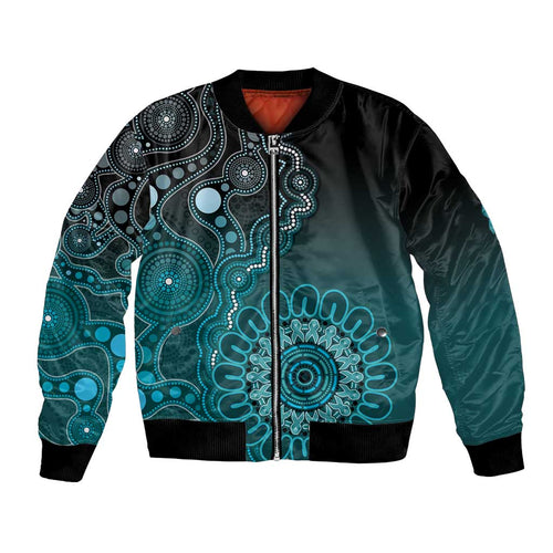 Personalised Ovarian Cancer Awareness Bomber Jacket Teal Ribbon Aboriginal Art