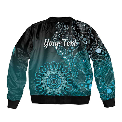Personalised Ovarian Cancer Awareness Bomber Jacket Teal Ribbon Aboriginal Art