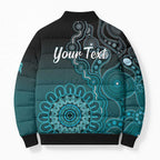 Personalised Ovarian Cancer Awareness Bomber Puffer Jacket Teal Ribbon Aboriginal Art