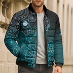 Personalised Ovarian Cancer Awareness Bomber Puffer Jacket Teal Ribbon Aboriginal Art