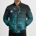 Personalised Ovarian Cancer Awareness Bomber Puffer Jacket Teal Ribbon Aboriginal Art
