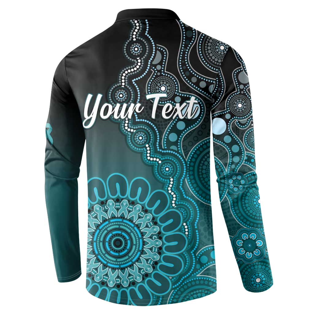 Personalised Ovarian Cancer Awareness Button Sweatshirt Teal Ribbon Aboriginal Art