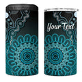 Personalised Ovarian Cancer Awareness 4 in 1 Can Cooler Tumbler Teal Ribbon Aboriginal Art