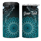 Personalised Ovarian Cancer Awareness 4 in 1 Can Cooler Tumbler Teal Ribbon Aboriginal Art