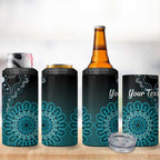 Personalised Ovarian Cancer Awareness 4 in 1 Can Cooler Tumbler Teal Ribbon Aboriginal Art