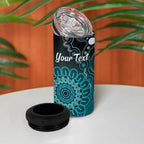 Personalised Ovarian Cancer Awareness 4 in 1 Can Cooler Tumbler Teal Ribbon Aboriginal Art
