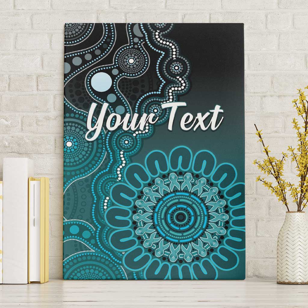 Personalised Ovarian Cancer Awareness Canvas Wall Art Teal Ribbon Aboriginal Art