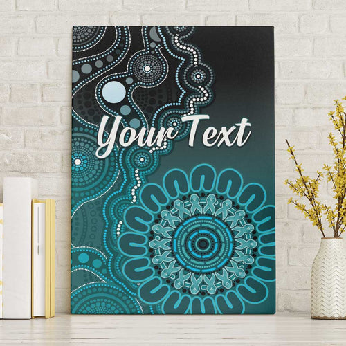 Personalised Ovarian Cancer Awareness Canvas Wall Art Teal Ribbon Aboriginal Art
