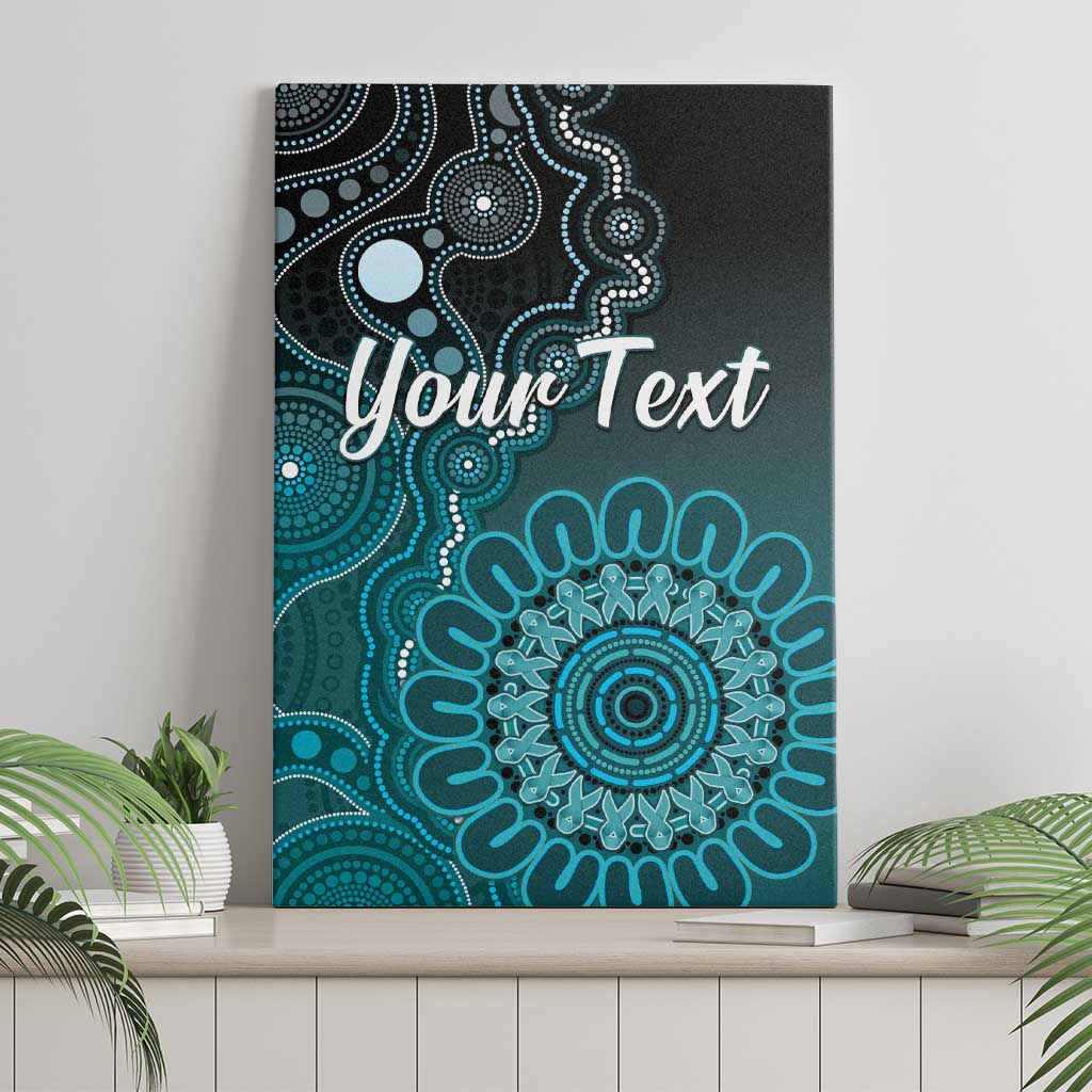 Personalised Ovarian Cancer Awareness Canvas Wall Art Teal Ribbon Aboriginal Art