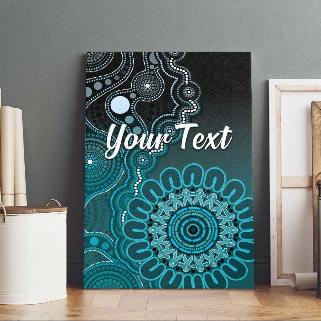 Personalised Ovarian Cancer Awareness Canvas Wall Art Teal Ribbon Aboriginal Art