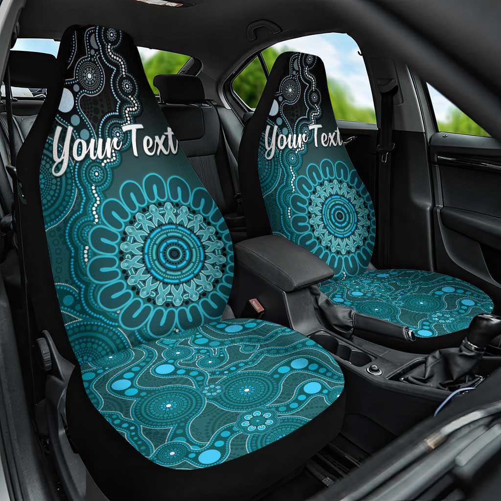 Personalised Ovarian Cancer Awareness Car Seat Cover Teal Ribbon Aboriginal Art